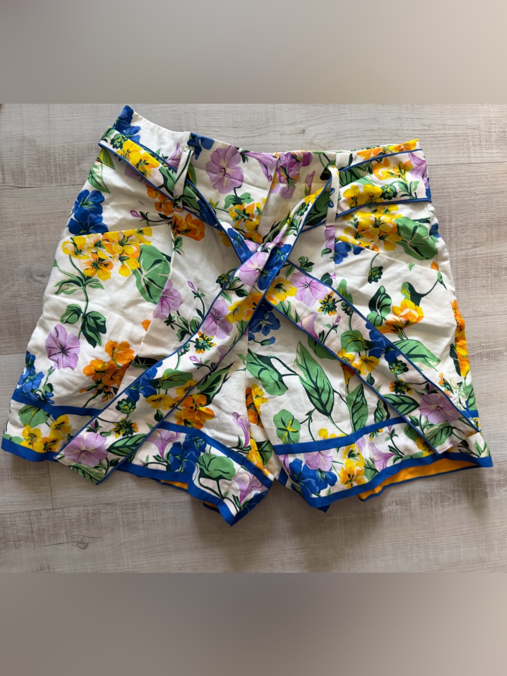 Ann Taylor White Floral V-Neck Top with Yellow, Green & Blue Accents